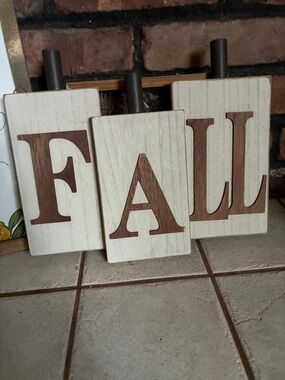 Wooden FALL Block Sign - Rustic Cream and Brown